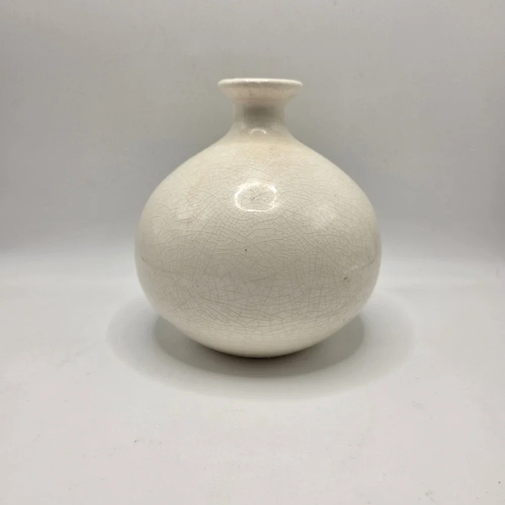 Vintage Satsuma Style Crackle Glaze Bud Vase Iris Butterfly Floral Ceramic Japan